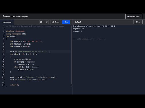 Find the Largest & Smallest element in an Array | C++