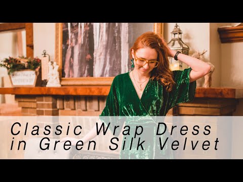 Classic Wrap Dress in Green Silk Velvet