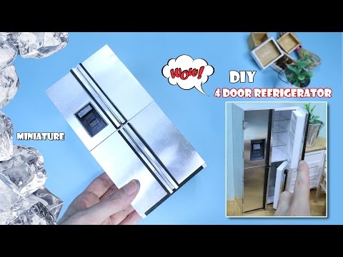 MINIATURE DIY - 4 door stainless steel refrigerator(Dollhouse Refrigerator)