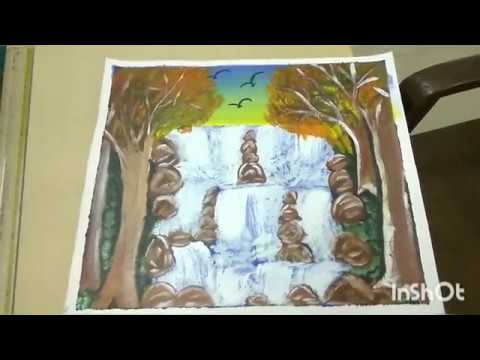 Waterfall Landscape Canvas Painting Using Acrylic Colours..!!
