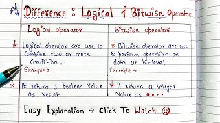 Difference between Logical and Bitwise Operators in C programming | Handwritten notes | B TECH | BCA
