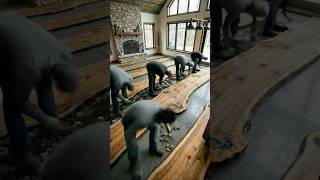 Creating a cozy epoxy floor with wooden slabs #diytransformation #epoxy