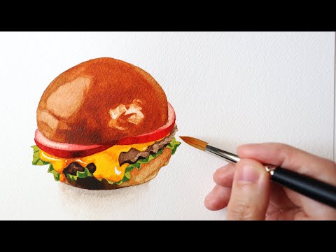 How to paint a hamburger in watercolor | Food Illustration