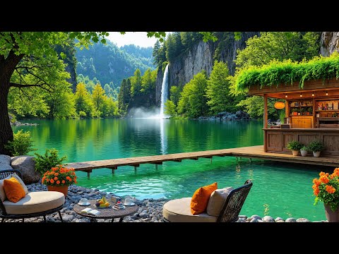 ✨ Relaxing Jazz by the Lake Bar | Lakeside Waterfall Café Vibes for Study & Relaxation, Chill