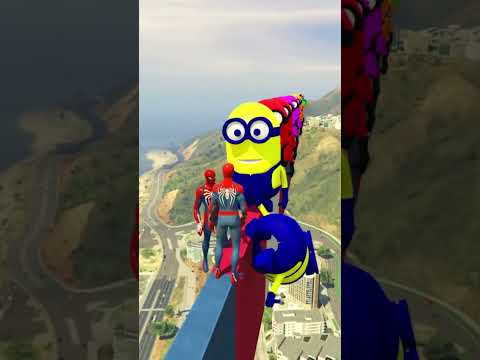 GTA V Spider-Man & Color Minions Epic Ragdoll Physics Funny and Fails #shorts​ #gtav