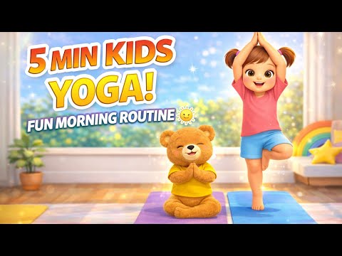 3 Minute Kids Yoga 🧘‍♀️ | Fun Morning Yoga Routine with Teddy 🐻 | #KidsYoga#YogaForKids