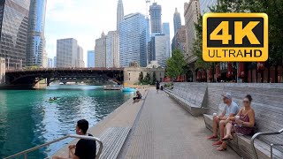 CHICAGO RIVERWALK: Early morning scenic bike ride [4K]