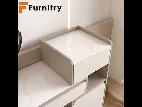 Modern makeup vanity with lighted mirror