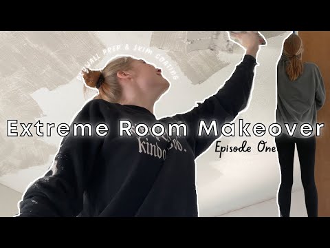 EXTREME ROOM MAKEOVER VLOG | Office Makeover Episode 1 - Drywall Prep + Skim Coating