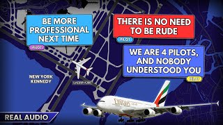 Emirates pilots ask JFK controller to be MORE PROFESSIONAL. Pilot argues with controller. Real ATC