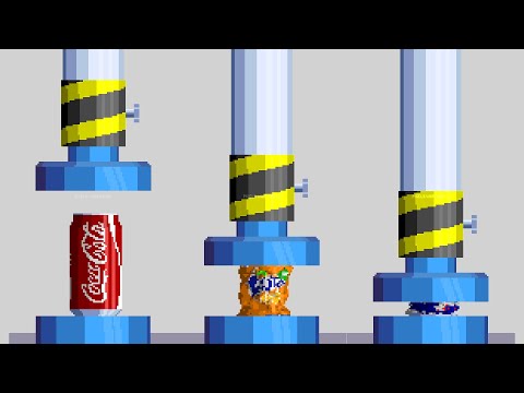 Pixel art hydraulic press empty soft drink cans