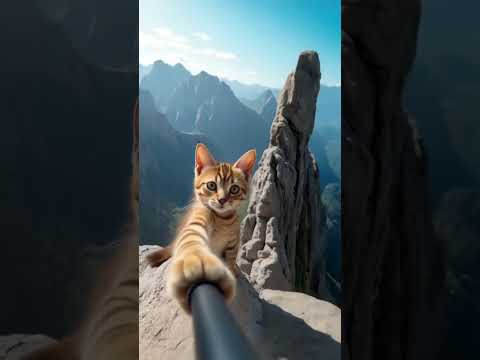 Epic Mountain Selfie: Cat’s High Altitude Adventure! #ai