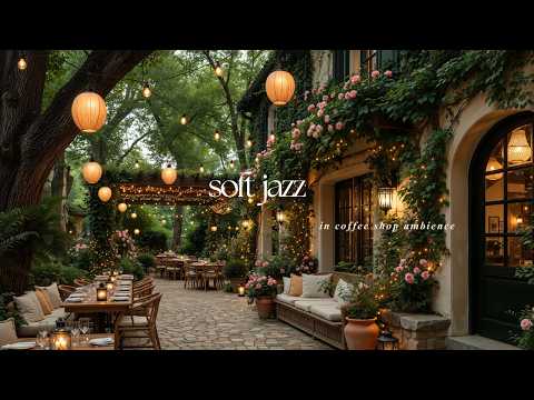 Soft Jazz Coffee Shop Ambience | Cozy Courtyard Coffee Shop with Warm Jazz for Work, Study