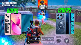 🔱iPhone 13 vs Infinix GT 20 Pro 🔥 BGMI TDM 1v1 Test | 60FPS✅ vs 120FPS |