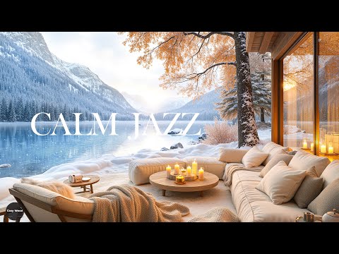 4K Warm Sunset on Winter Balcony ☕ Fireplace with Smooth Jazz Music to Relax/Study/Work to