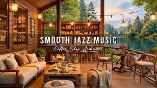 Smooth Jazz Music at 4K Cozy Porch Ambience ☕ Relaxing Jazz Instrumental Music & Rain Sounds to Work