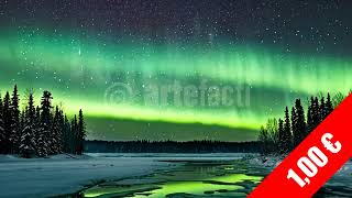 Aurora Above Winter River and Pines – HD Stock Video