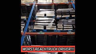 Worst reach truck operator! read description #shorts #reachtruck #workfail #reachtruckfail #fail