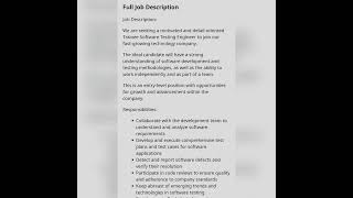 Software Tester#fresher #experienced #getemployed #youtubeshorts #softwaretestingjobs #qajobs