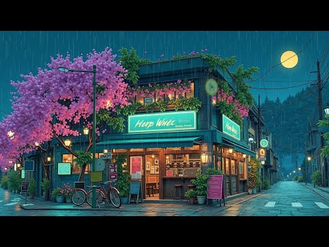 Chill Lofi Rainy Night & Cozy Cafe Ambiance for Study Focus Work or Sleep | Relaxing Background