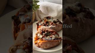 Turkey Taco Stuffed Sweet Potatoes 🤤 easy healthy weeknight recipe #recipeshorts #healthycooking