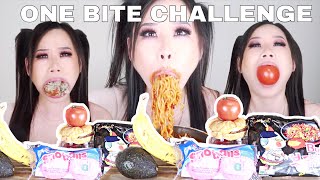 ONE BITE CHALLENGE tomato banana avocado sausage egg mcmuffin spicy noodle *extreme one big bite*