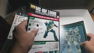 What's in the box of a P-Bandai Zaku II Dozle Zabi custom MG