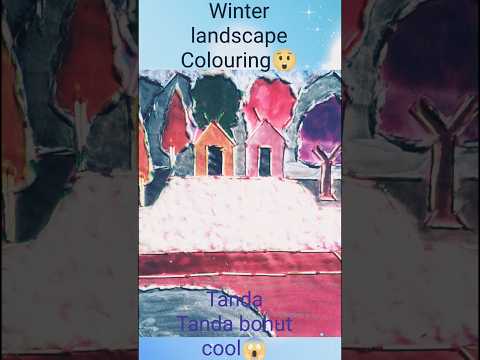 Winter landscape art with poster color and acrylic color l #shorts #youtube #AmbarDeyArt l Part-2
