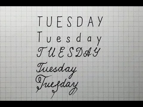Days of the week in English cursive letters - practice handwriting - Tuesday