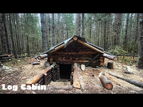 I made myself a LOG CABIN UNDERGROUND / ROOF CONSTRUCTION / solo bushcraft