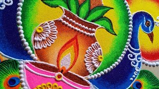 Diwali peacock rangoli design #diwali #rangoli #satisfying