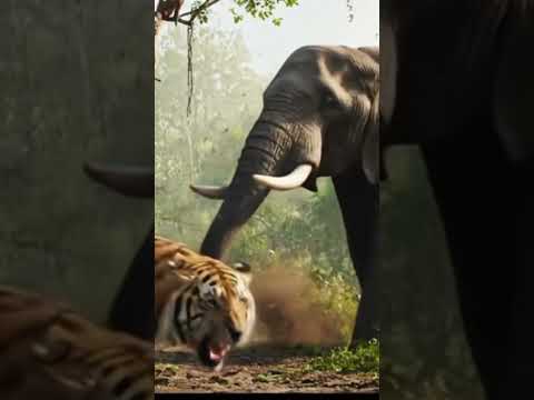 Tiger and Elephant Fighting in the jungle #ai #aiart #aivideo #viralvideo