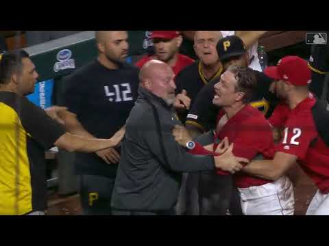 Amir Garrett charges to the Pirates Dugout. BENCHES CLEAR.
