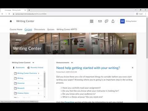 Writing Center D2L Brightspace Site