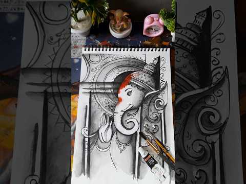 lord gansh watercolor painting ।।#watercolorpainting #youtubeshorts #artful canvas
