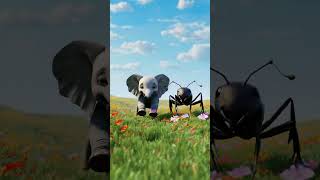 "An elephant and an ant of the same size."