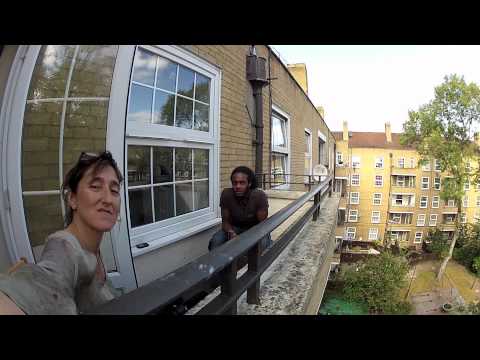 Beeban Kidron and Kameron test a Go Pro on Kameron's balcony
