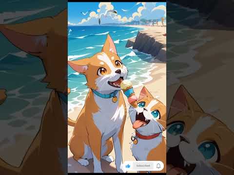 Cute Cat and Dog Eating Ice Cream at the Beach | Funny Pet Moments 2025