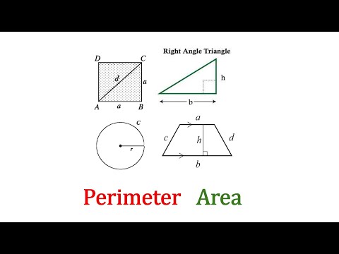 Perimeter and Area of Rectangle, Square, Triangle and Circle with 15 Most Important Formulas.