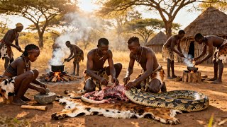 Hunting Giant Pythons and Cooking Ancient Way - Surviving in the Wild | Hadzabe Tribe Hunting