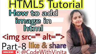 HTML Tutorial|Part-8|How to add image in html|image height & width|@CodeWithVinita