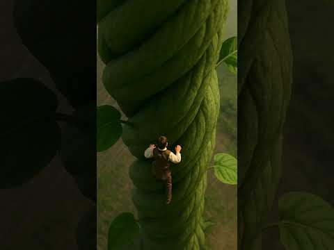 雲を突き抜ける豆の木と少年