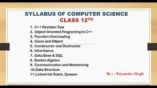 SYLLABUS OF CLASS 12TH COMPUTER SCIENCE.FOR ALL BOARDS && OTHER EXAMINATION.