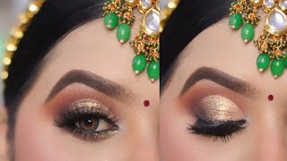 Bridal Half Cut Crease Eyemakeup For Beginners || Brown Golden Half CutCrease Eyeshadow || Sanajyoti