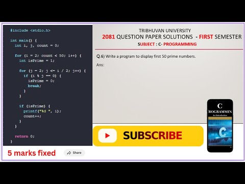 Display First 50 Prime Numbers in C | Prime Number Explained | BSc CSIT 1st Semester | TU 2081 Qno.6