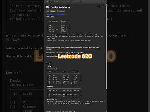 Leetcode 620 in 30 Seconds | SQL 50 Challenge #Leetcode #SQLChallenge #SQL #SQL50 #NotBoringMovies