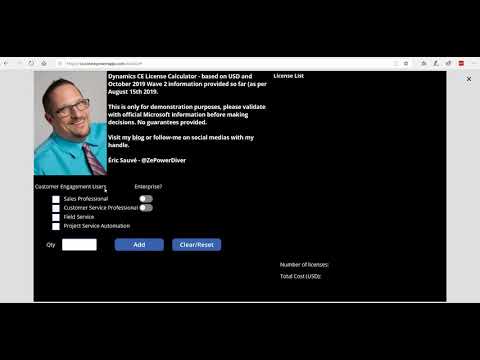 Demo Canvas App - Dynamics Customer Engagement License Calculator (Oct 2019 Wave 2)