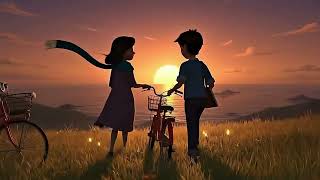 Golden Hour Bicycle Ride the Grassy Hill | Studio Ghibli 3D Animation Lofi anime ASMR videos