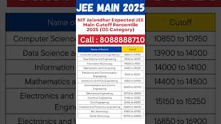 JEE Main NIT Jalandhar Expected Cutoff Percentile Rank 2025 #jeemain2025 #jeemainmarksvspercentile