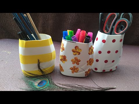 Plastic Bottle Craft | Best Out Of Waste | How To Recycle Old Plastic bottles | Pen/pencil stand